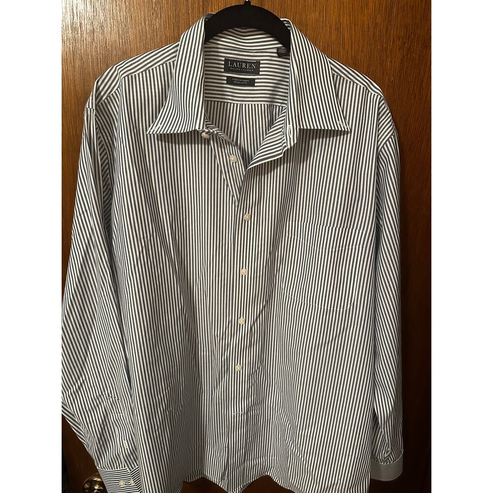 RALPH LAUREN BLACK LABEL STRIPED BUTTON DOWN SHIRT: 171/2